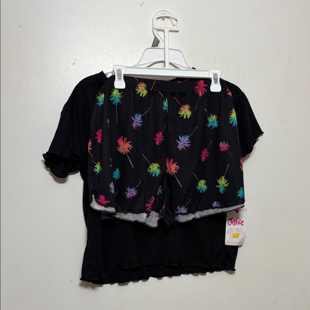 Justice Black Pajama Set with Colorful Palm Trees